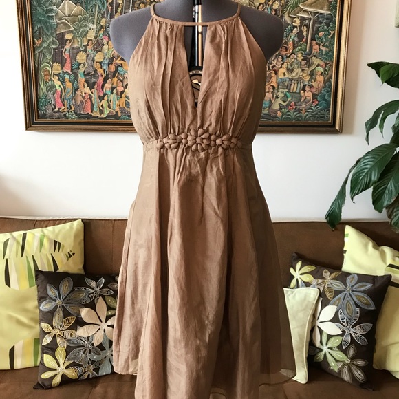 Dresses & Skirts - Silk Flower Mocha Halter Dress M
